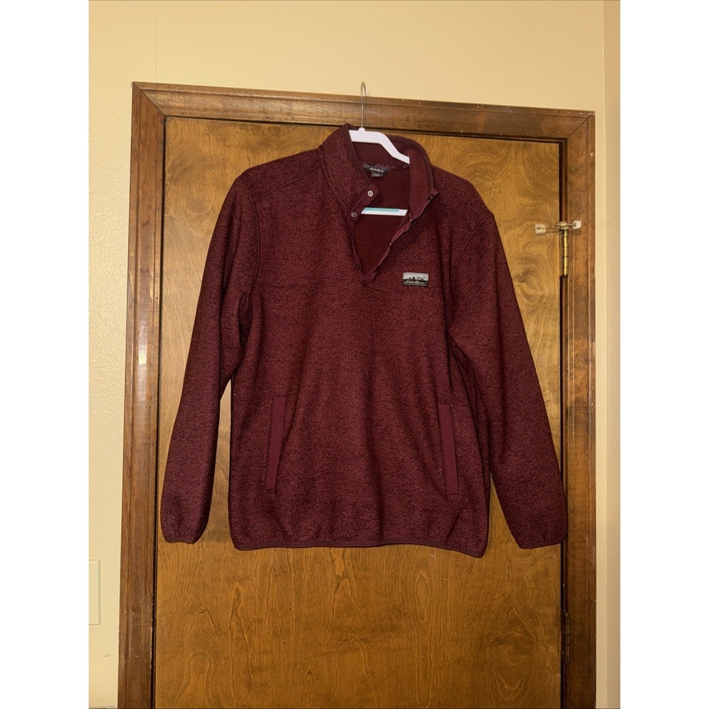 Eddie Bauer Sweater Fleece Men's Small 1/4 Snap Pullover Pockets Classic Fit